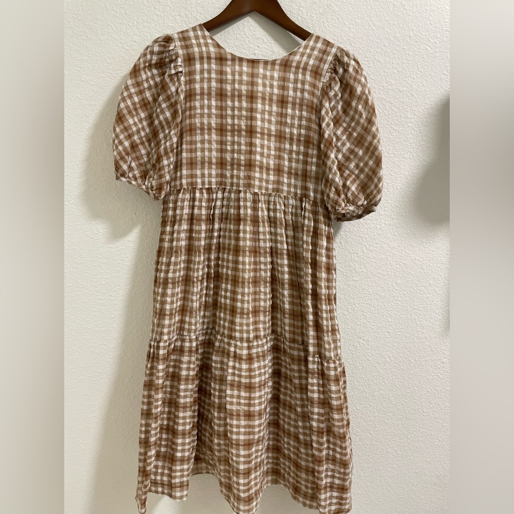 English Factory Checkered Brown and Cream Dress